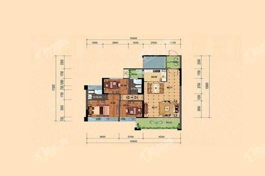 鼎盛名城106平米户型 3室2厅2卫1厨