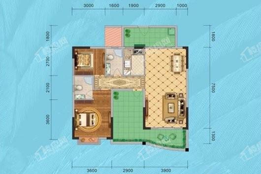 鼎盛名城99平米户型 3室2厅2卫1厨