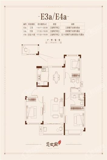天熙楚世家E3a、E4a户型 3室2厅2卫1厨