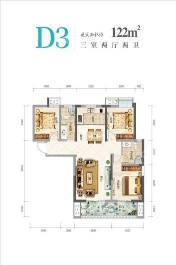 学林·博雅天城D3户型 3室2厅2卫1厨