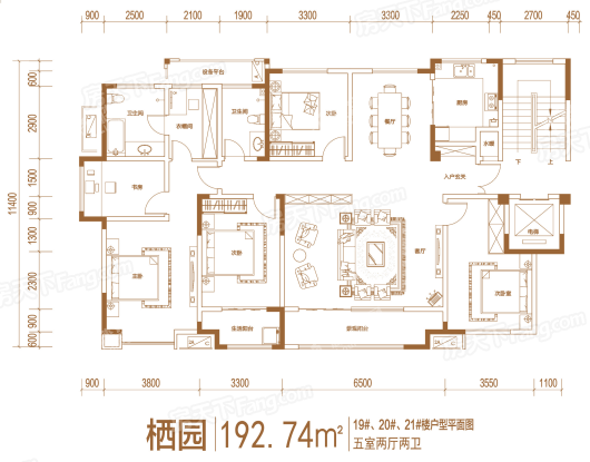 杨家埠文化创意梦想小镇19#.20#、21楼户型 5室2厅2卫1厨