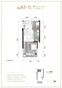 2#A1-1户型 1+1房两厅一卫 47.49-48.36㎡