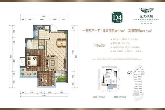 远大.美域57平方米 1室2厅1卫1厨