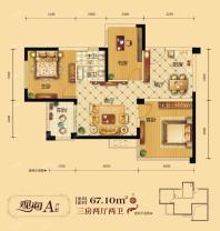 三期A户型 三房两厅两卫 67.10㎡