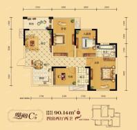 三期C户型 四房两厅两卫 90.14㎡