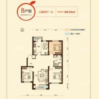 88平3室2厅1卫B户型