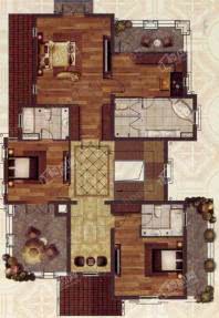 众安悦龙湾 独栋别墅3系列朝北1户型第三层，4室1厅3卫，350平米（建筑）