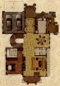 众安悦龙湾 独栋别墅3系列朝北2户型第2层，1室2厅2卫，350平米（建筑）