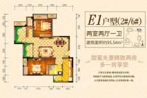重庆巴南万达广场T20号楼E1户型 2室2厅1卫1厨