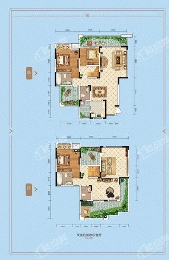 中国铁建·香漫溪岸洋房C2户型装修示意图 3室3厅4卫1厨