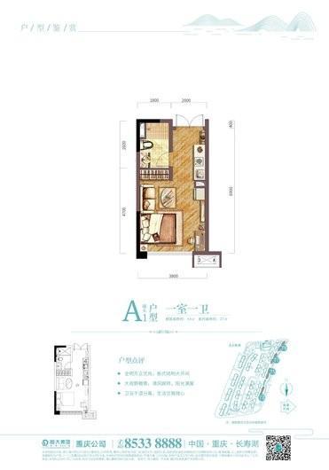 恒大湖山半岛公寓A1端头户型 1室1卫