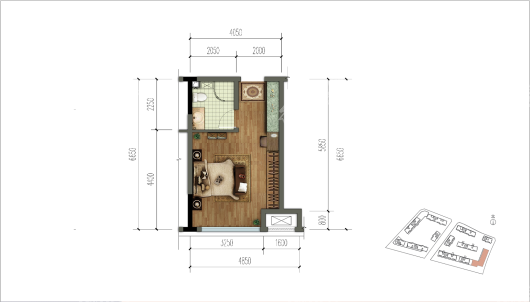 融创国博天地建面35㎡公寓户型图 1室1卫1厨