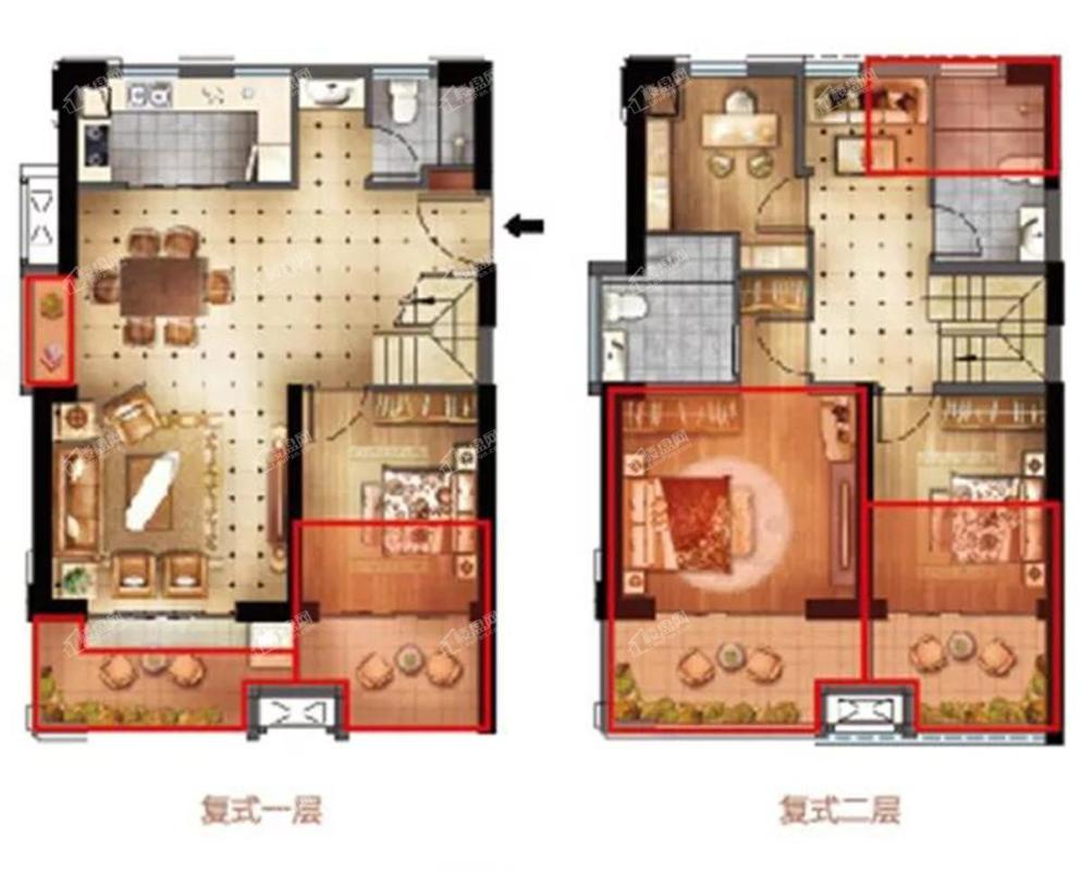 金龙海悦城A户型复式（5#7#）：128.01㎡ 四房两厅三卫