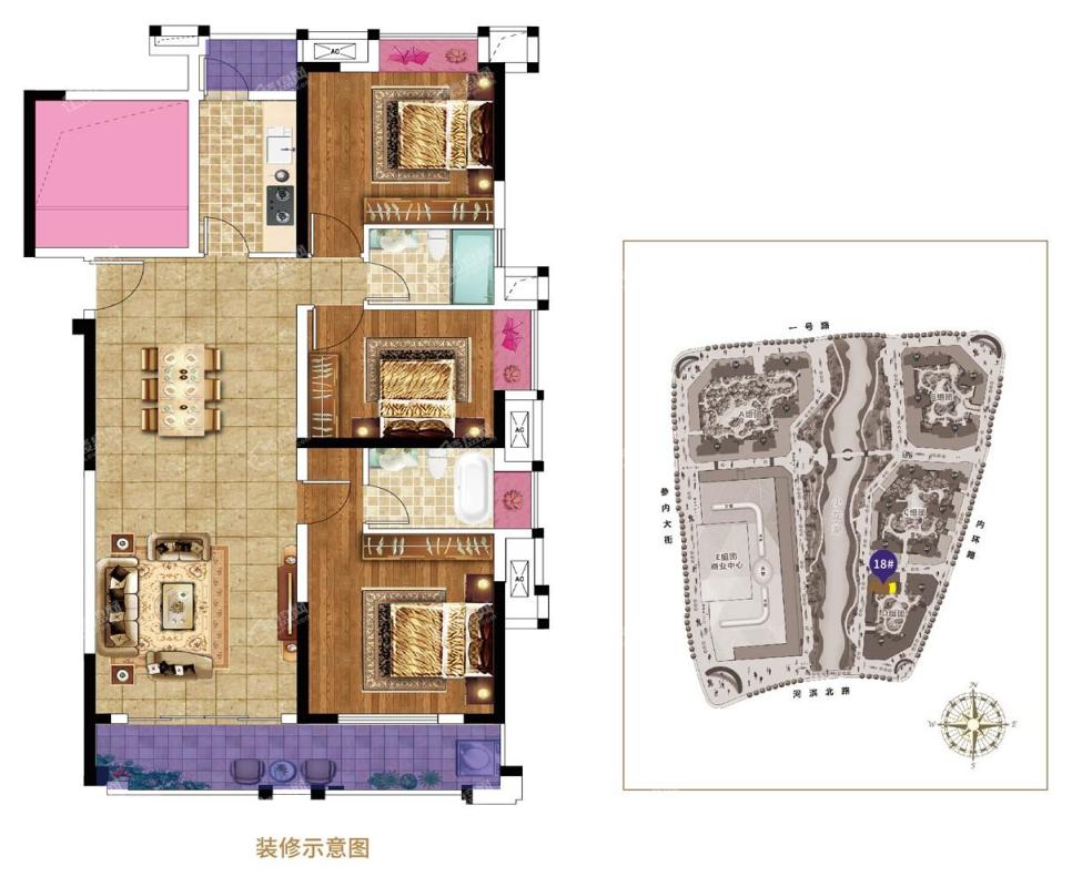 安溪万达广场B户型：130㎡ 三房两厅两卫