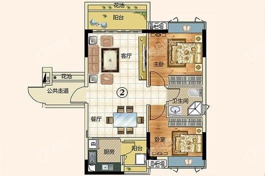 巴厘天地·上苑上苑02户型 2室2厅1卫1厨