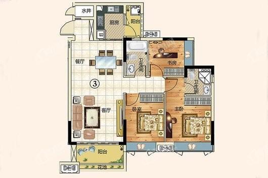 巴厘天地·上苑上苑03户型 3室2厅2卫1厨
