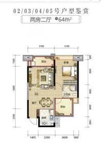 国瑞·山湖海庄园2/4栋02/03/04/05号户型 2室2厅1卫1厨