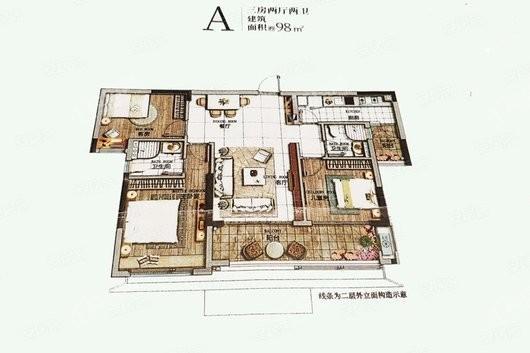 融信天樾府A户型 3室2厅2卫1厨