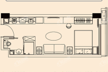 天健汇（商用）A栋36平方户型 1室1厅