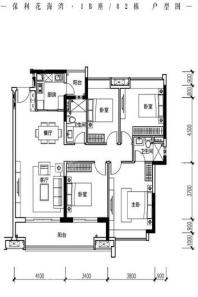 保利·花海湾1B座02、2栋建面140平01户型 4室2厅2卫1厨