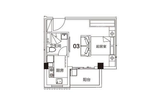 瑞万璞悦里2#03户型 1室1卫1厨