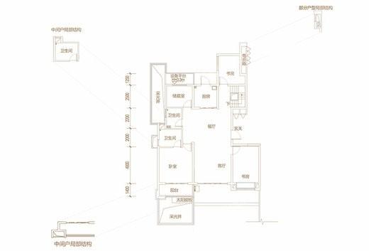蓝光公园1号洋房D1户型136.24平米（+负一层） 4室2厅2卫1厨