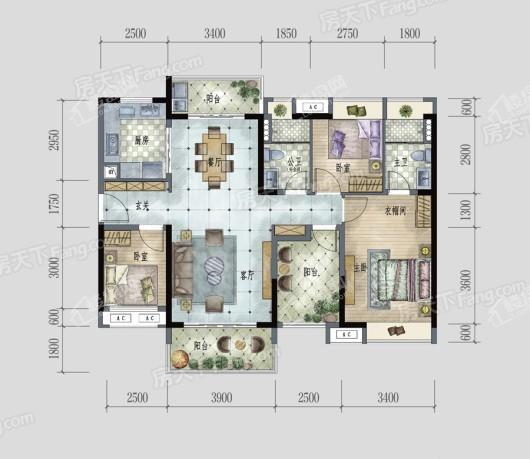 保利茉莉公館03户型图 4室2厅2卫1厨