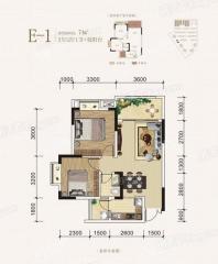 泰诚·西溪合院E-1户型 2室2厅1卫1厨