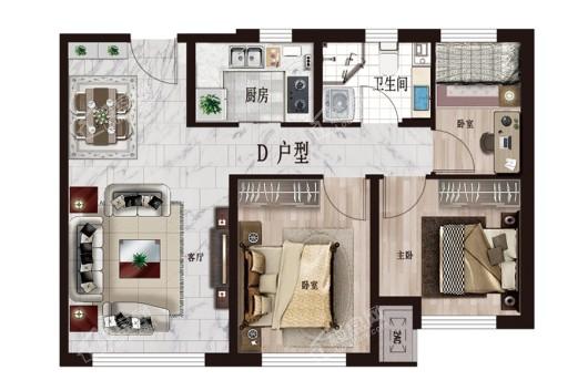 天正公馆D户型 3室2厅1卫1厨