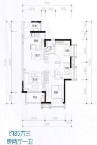 时代水岸85㎡三房两厅一卫 3室2厅1卫1厨