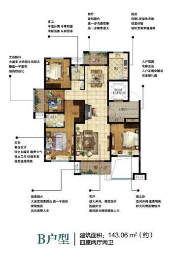 西花园户型B 4室2厅2卫1厨