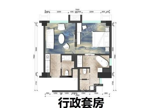 富屹新城国际行政套房户型 1室1厅2卫