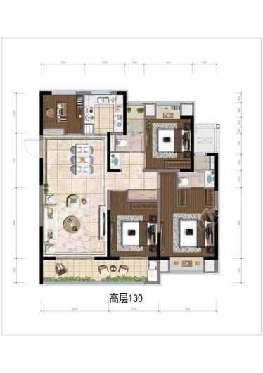 龙湖天璞项目高层130平户型 4室2厅2卫1厨