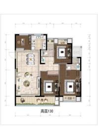 龙湖天璞项目高层130平户型 4室2厅2卫1厨