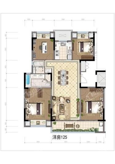 龙湖天璞项目洋房125平户型 4室2厅2卫1厨