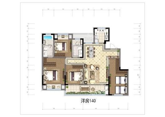 龙湖天璞项目洋房140平户型 4室2厅2卫1厨