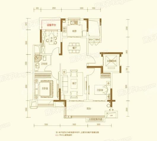 谊华雍景府项目C户型 3室2厅1卫1厨