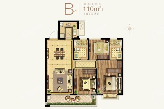 蓝光黑钻公馆b1户型图 3室2厅2卫1厨