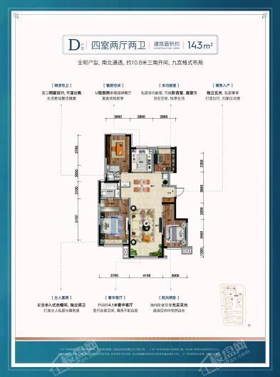 华润置地幸福里D户型 4室2厅2卫1厨