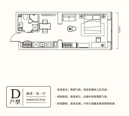 龙创新世纪D-建面58.24㎡-一居-1室1厅1卫-58.2㎡