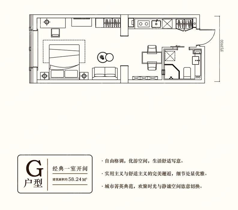 龙创新世纪G-建面58.24㎡-一居-1室1厅1卫-58.2㎡