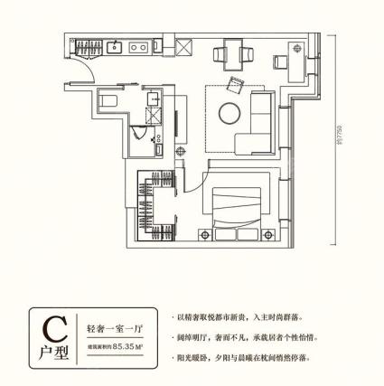 C-建面85.35㎡-一居-1室1厅1卫-85.3㎡