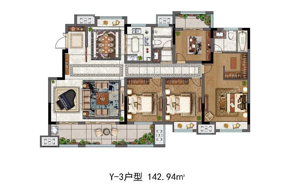 Y3户型 4室2厅2卫  建筑面积：约143m²