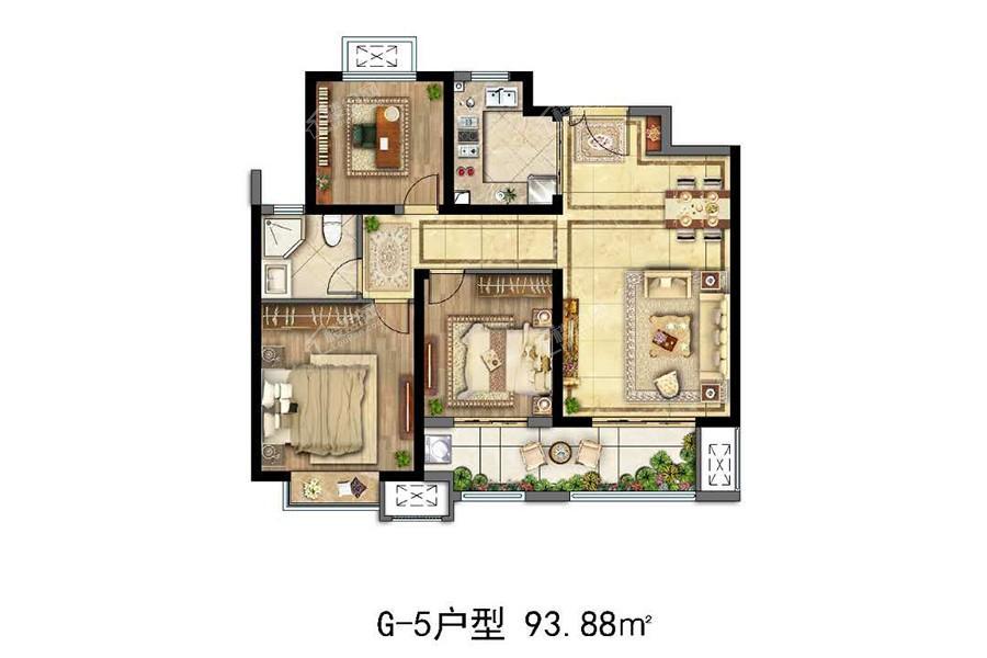 G5户型 3室2厅1卫  建筑面积：约94m²