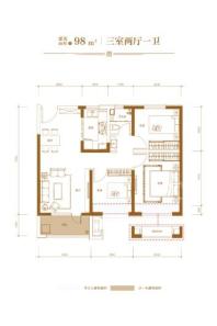兰州红星天铂高层98平方米户型 3室2厅1卫1厨