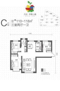 天庆苹果小镇C户型 3室2厅1卫1厨