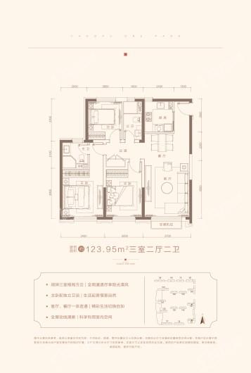 融创洋浦壹號123.95平方米户型图 3室2厅2卫1厨