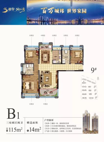 9#B1户型3房2厅2卫115平