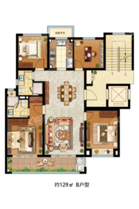 太湖金茂逸墅129平B户型 4室2厅2卫1厨