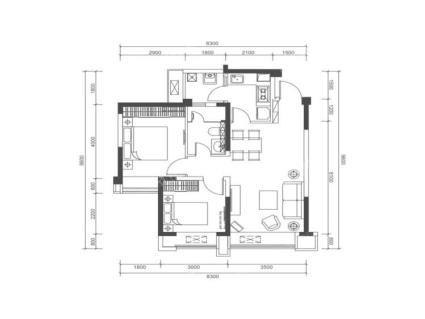 天府国际凤凰城 C4户型， 2室2厅1卫1厨， 建筑面积约77.00平米，2室2厅1卫，77平米（建筑）